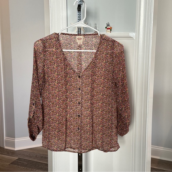 Mossimo Sz S Beautiful Floral Sheer Top Button Down Blouse - Picture 2 of 6